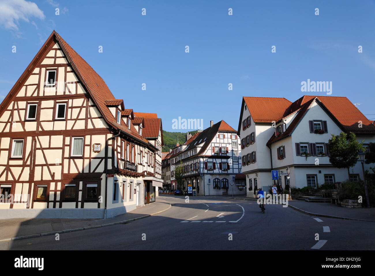 Germany, BadenWuerttemberg, Bad Urach, halftimbered house, street