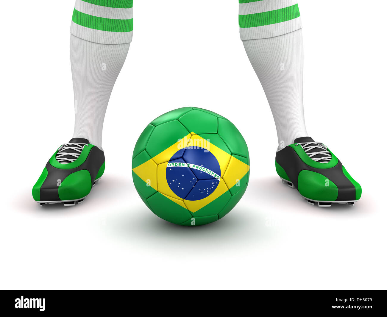 Man and soccer ball  with Brazilian flag (clipping path included) Stock Photo