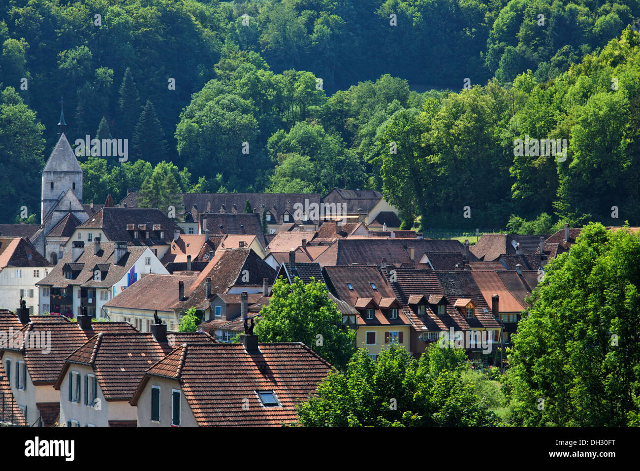 Switzerland, Jura mountains, St.Ursanne, bridge, village, Schweiz Stock