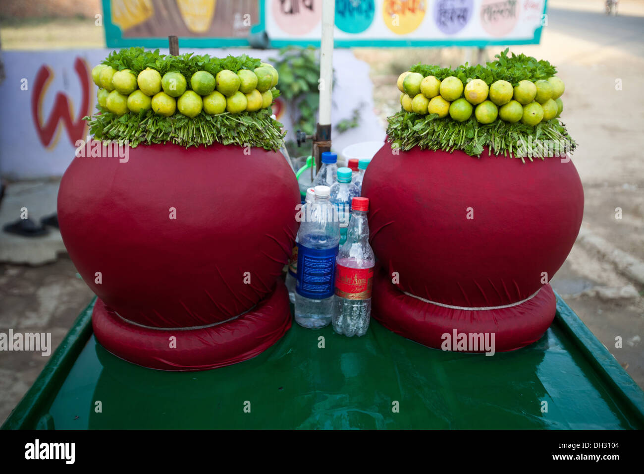 fresh lime juice vendor stall in the streets of Haridwar Uttarakhand India Asia Stock Photo