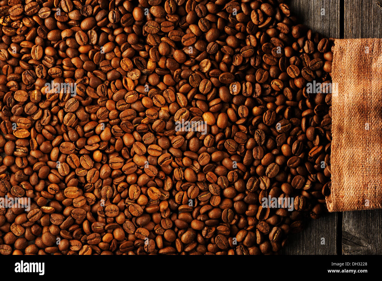 Coffee beans and bag background Stock Photo - Alamy