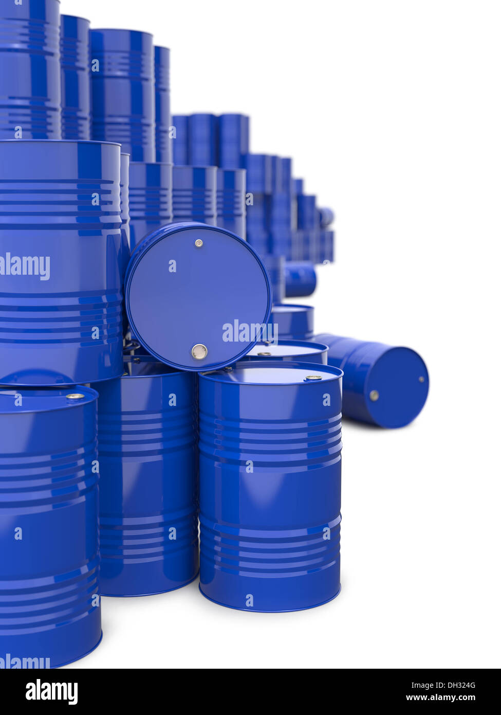 Heap of Blue Metal Oil Barrels. Stock Photo