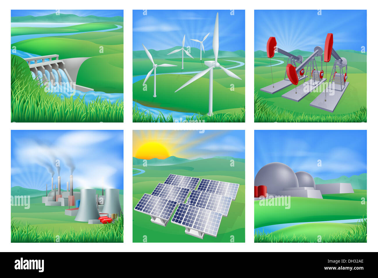 Power and energy generation; wind, solar, hydro or water dam and Stock