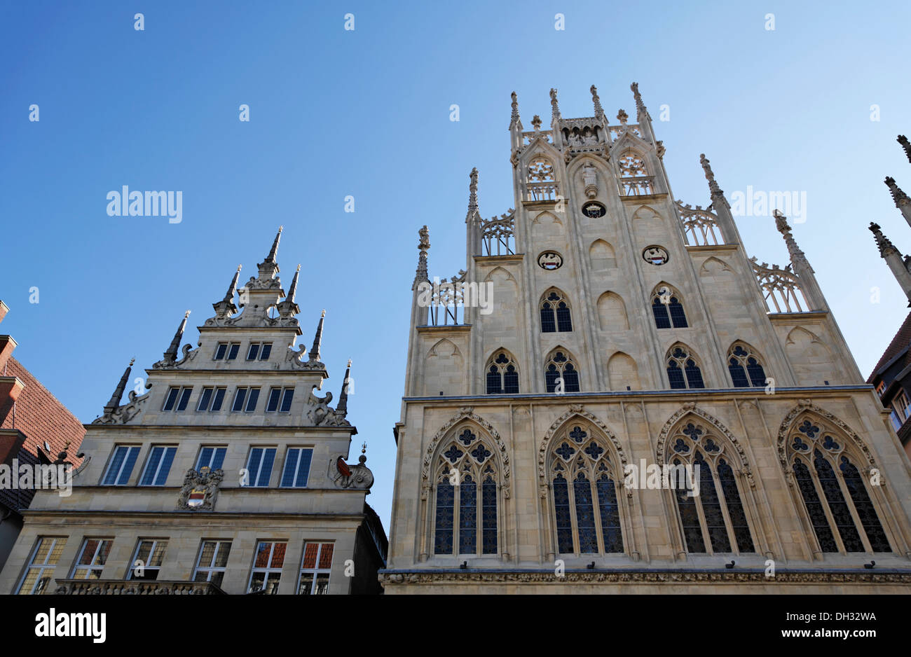 Germany, cathedral, town hall, gables, windows, Deutschland, Münster, Rathaus, Giebel, Fenster Stock Photo