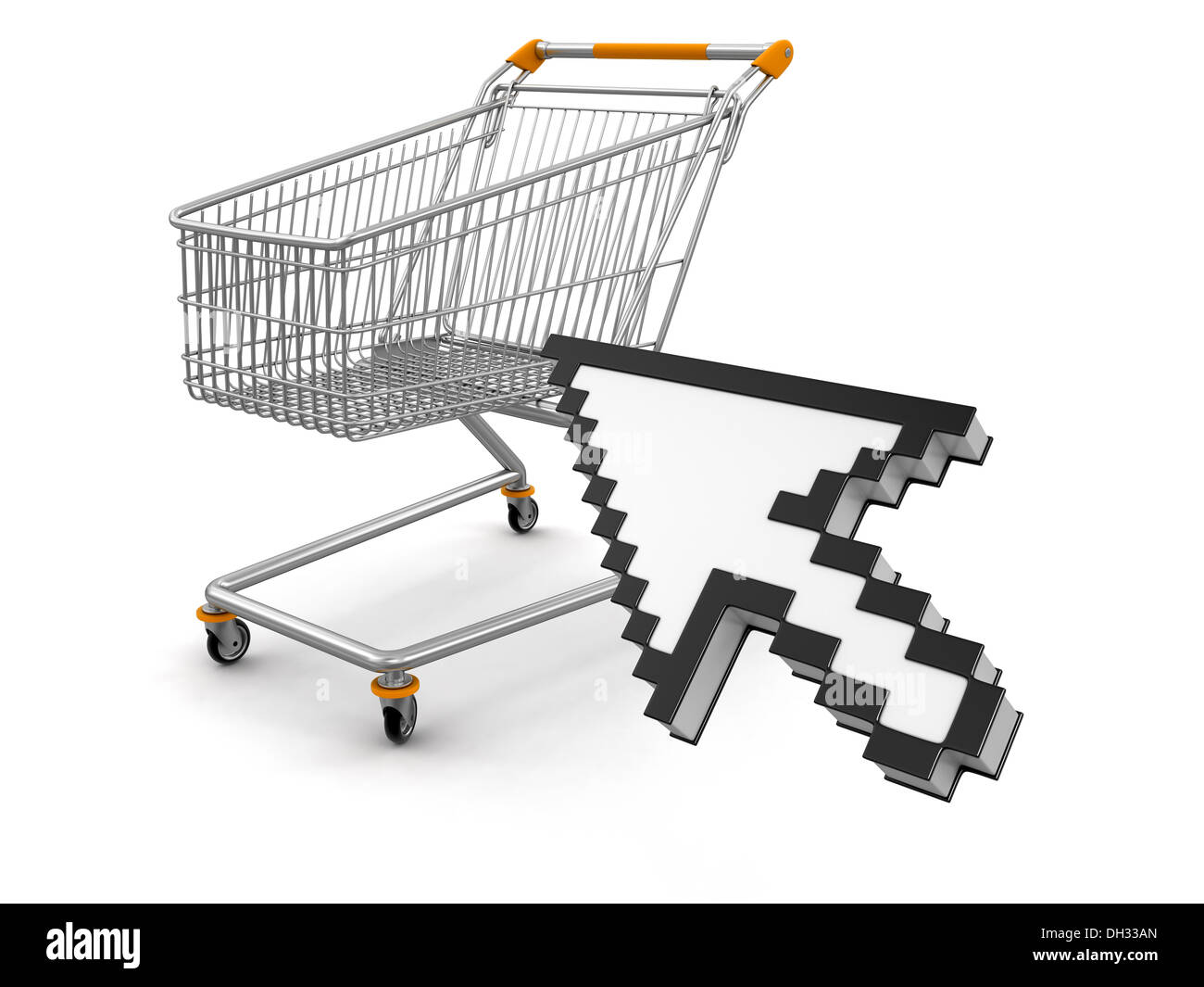 Shopping Cart and Cursor (clipping path included) Stock Photo