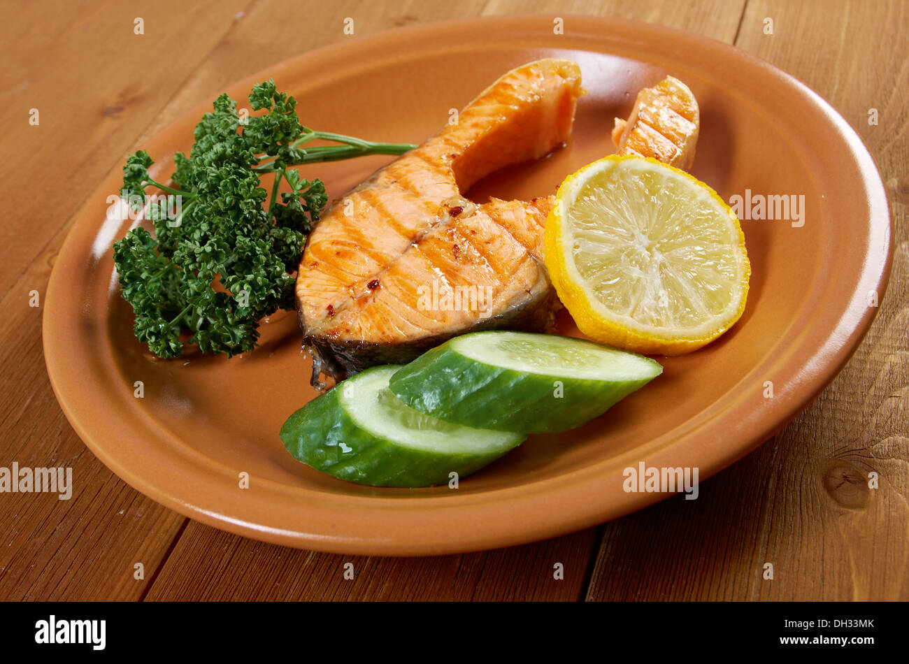 grilled salmon steak Stock Photo - Alamy