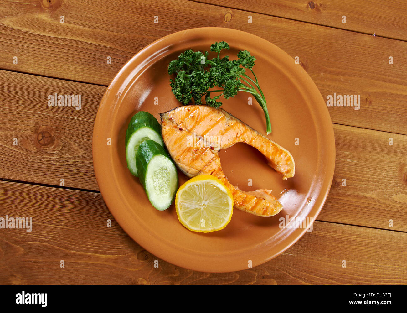 grilled salmon steak Stock Photo - Alamy