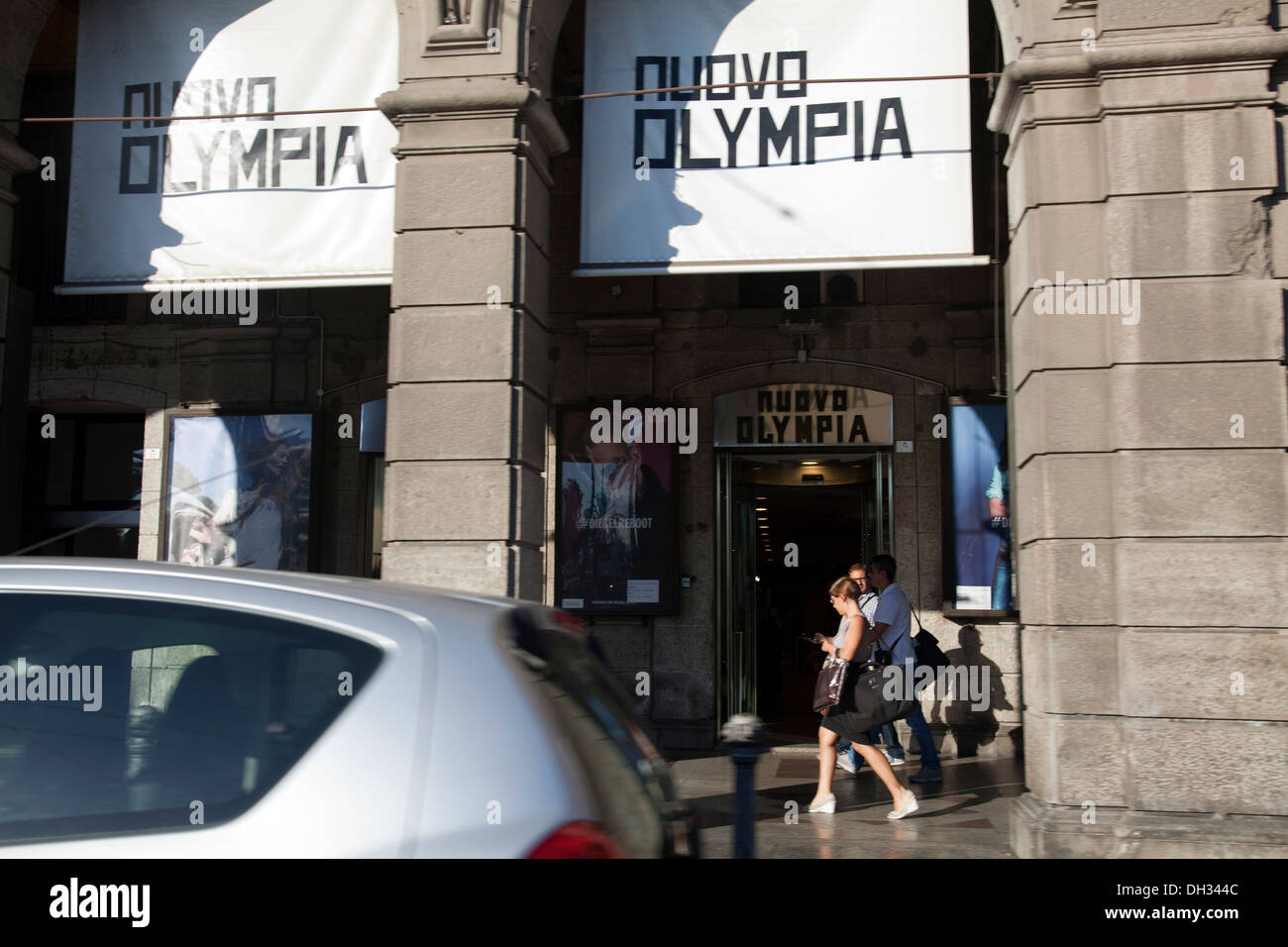 Arcade in Via Roma with Nuovo Olympia Clothing Store Front in Cagliari Sardinia Stock Photo