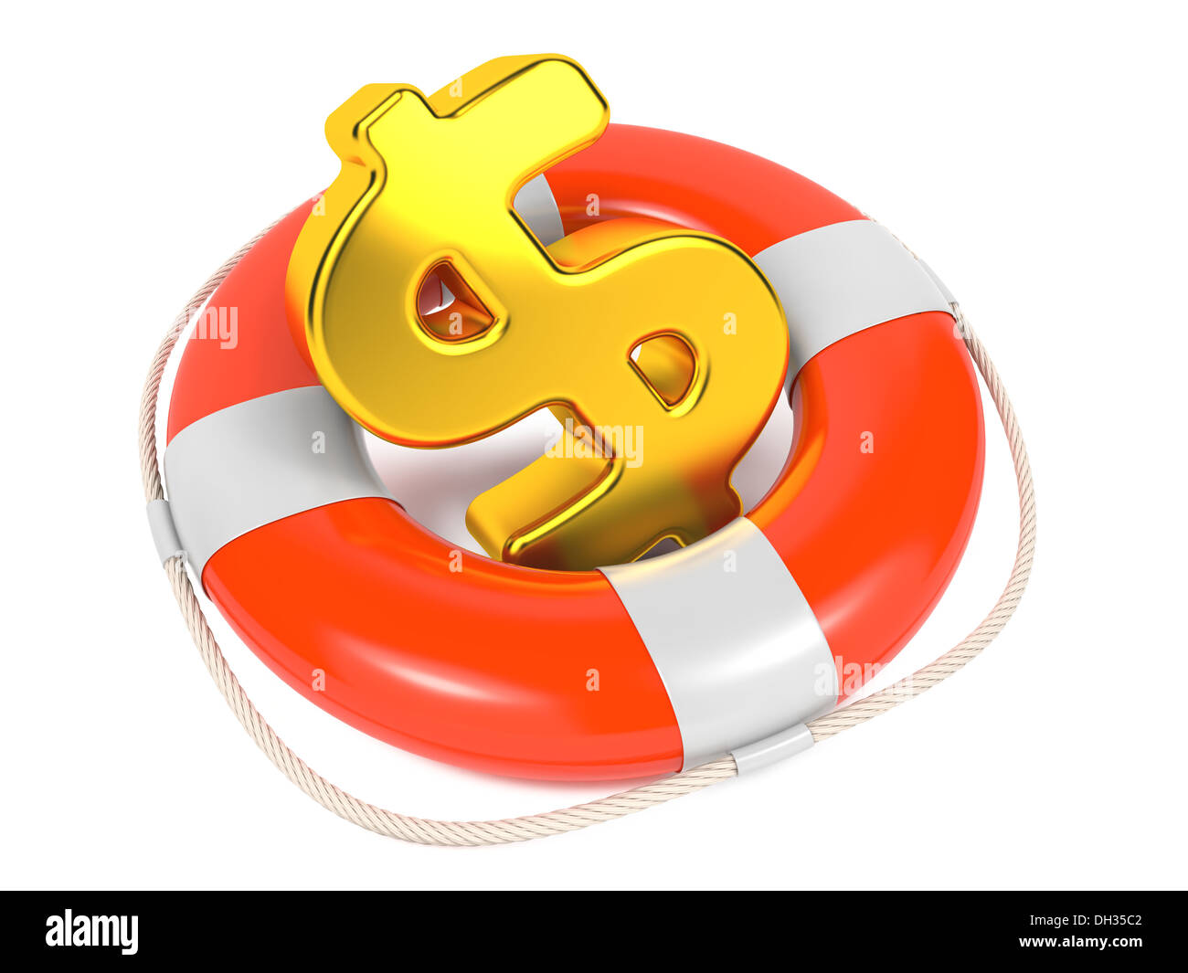 Dollar Sign in Red Lifebuoy. Isolated on White. Stock Photo