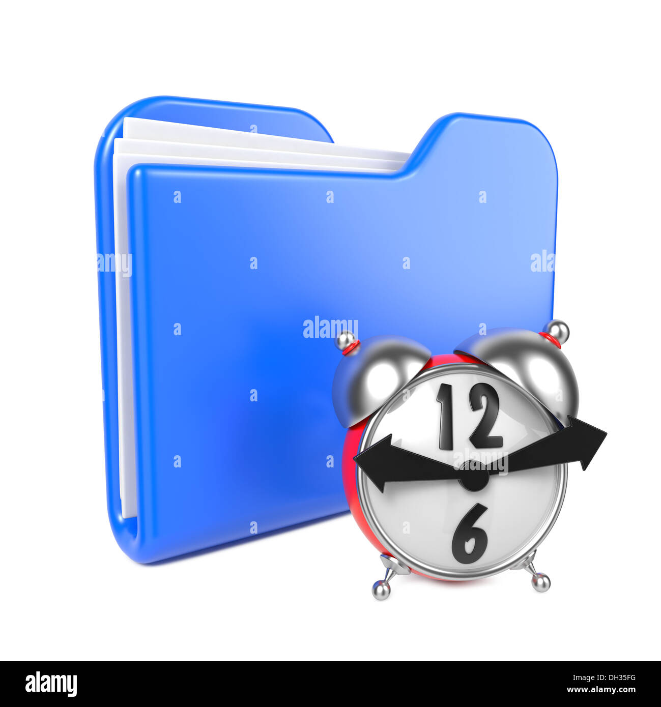 Blue Folder with Toon Alarm Clock. Stock Photo