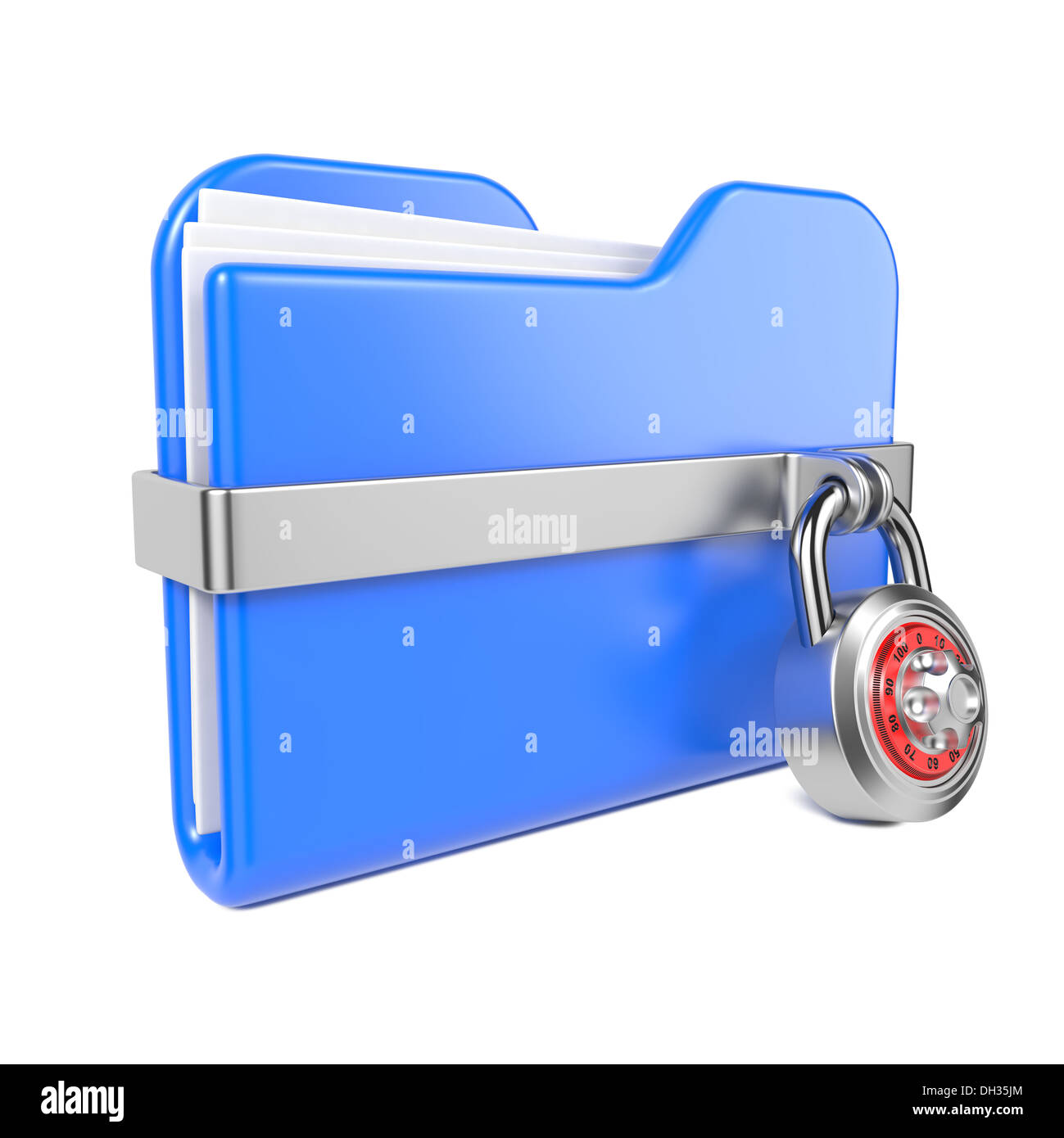 Blue Folder with Toon Padlock. Stock Photo