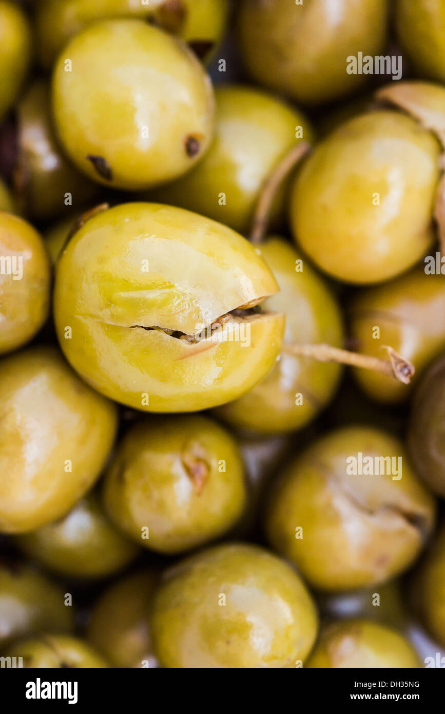 squashed and pickled green olives, portugal, europe Stock Photo