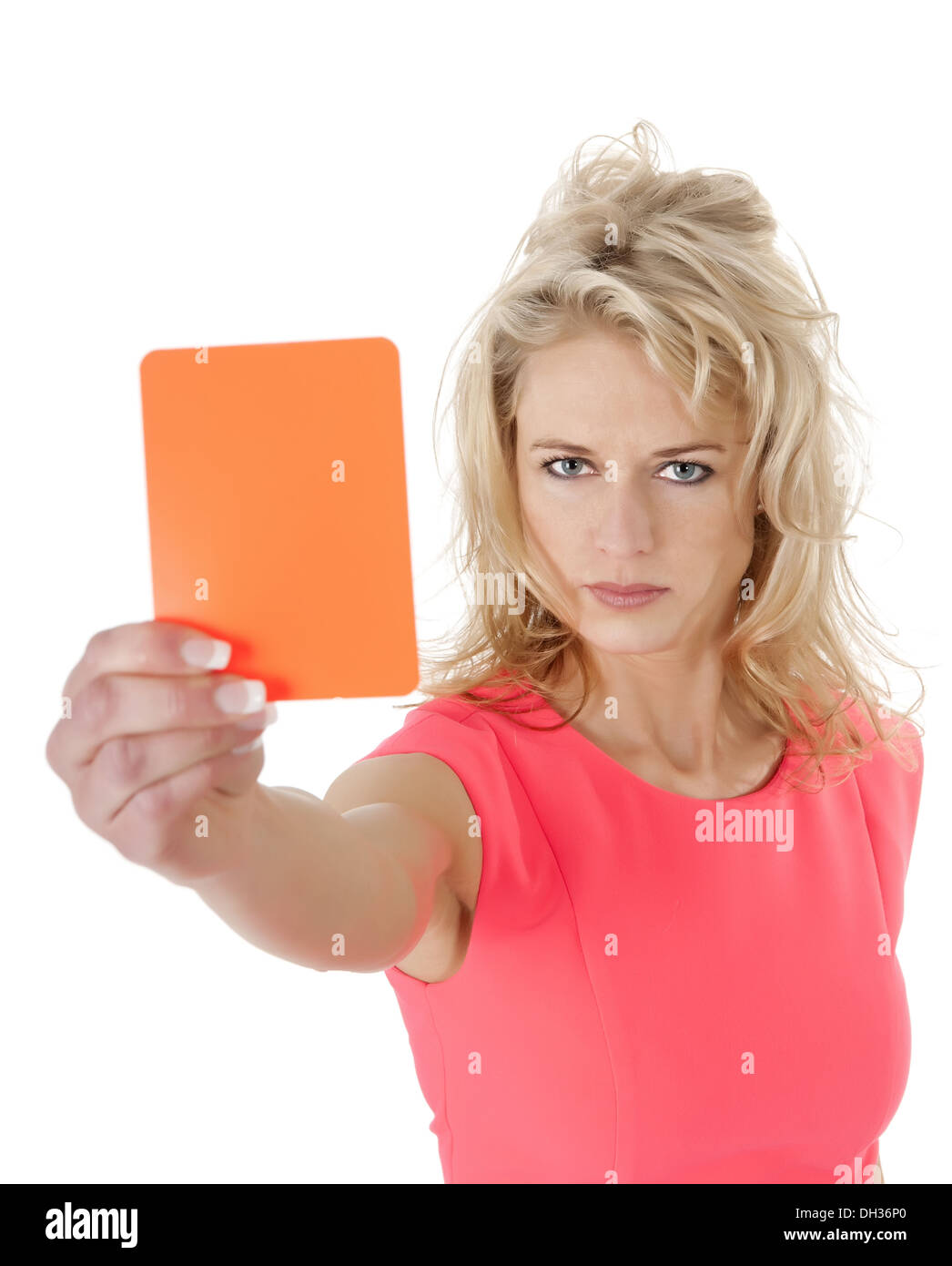 Serious Woman Showing Red Card Stock Photo Alamy