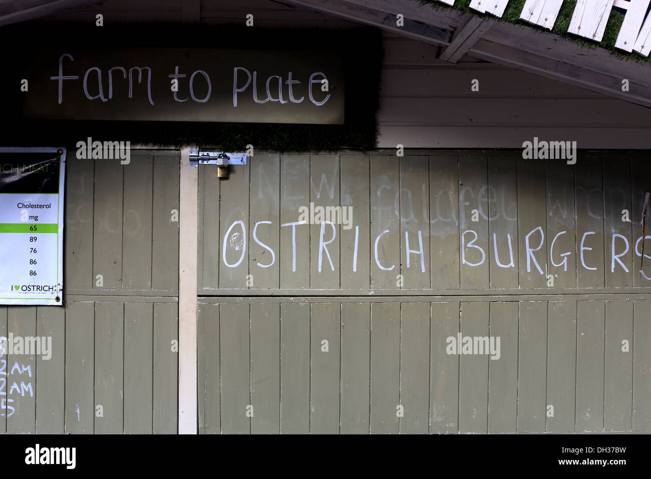 Signage for ostrich burgers Stock Photo