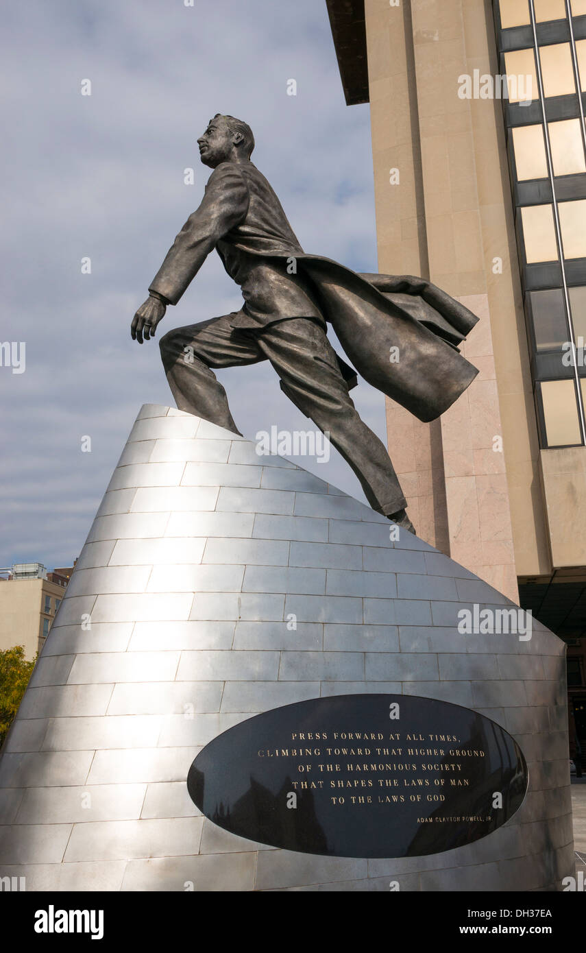 Statue of Adam Clayton Powell, Jr. in Harlem in New York City Stock