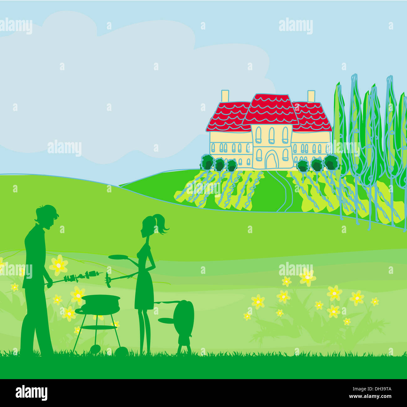 A vector illustration of a family having a picnic in a park Stock Photo ...