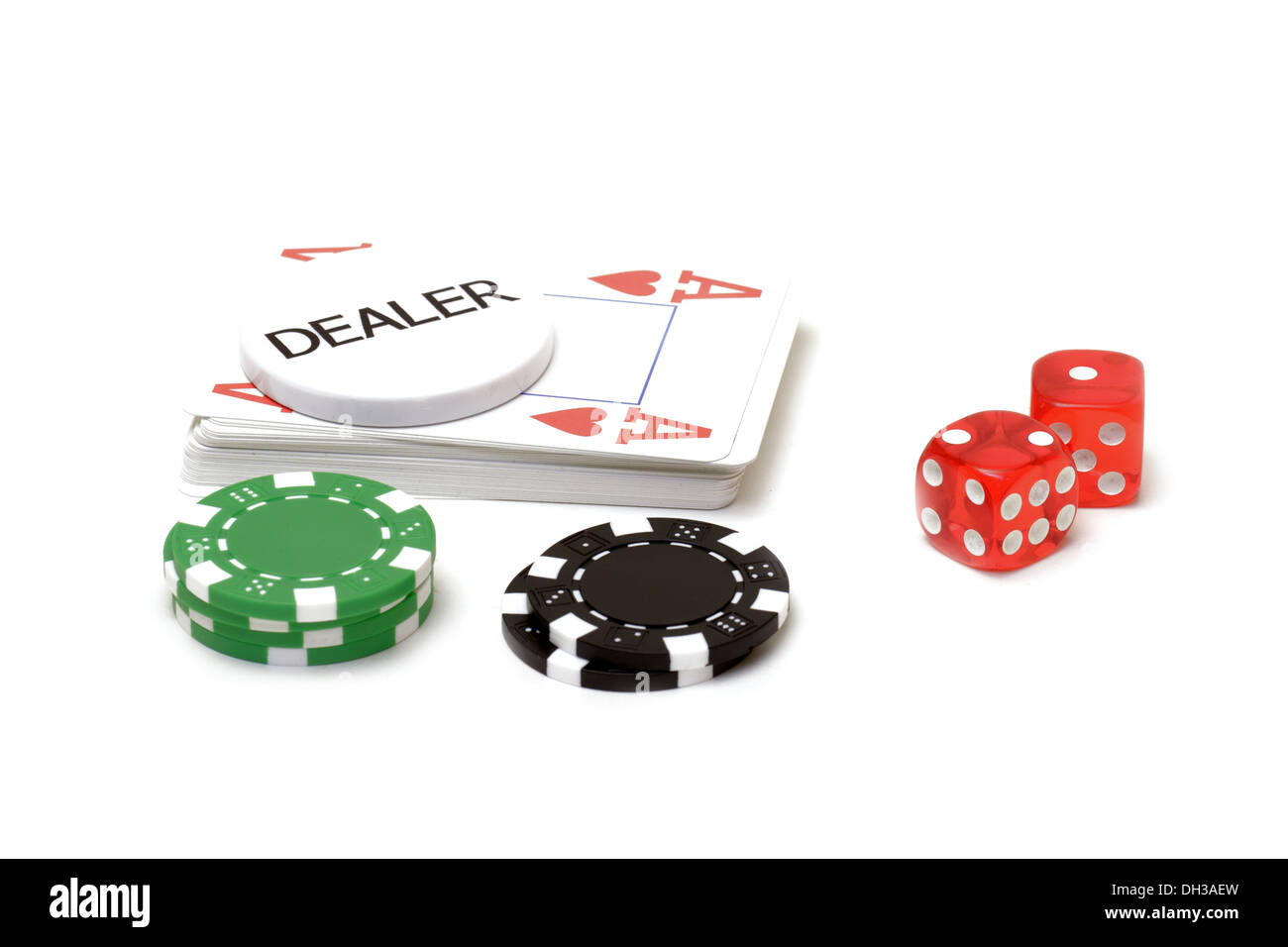 Set of poker chips, cards and dices Stock Photo