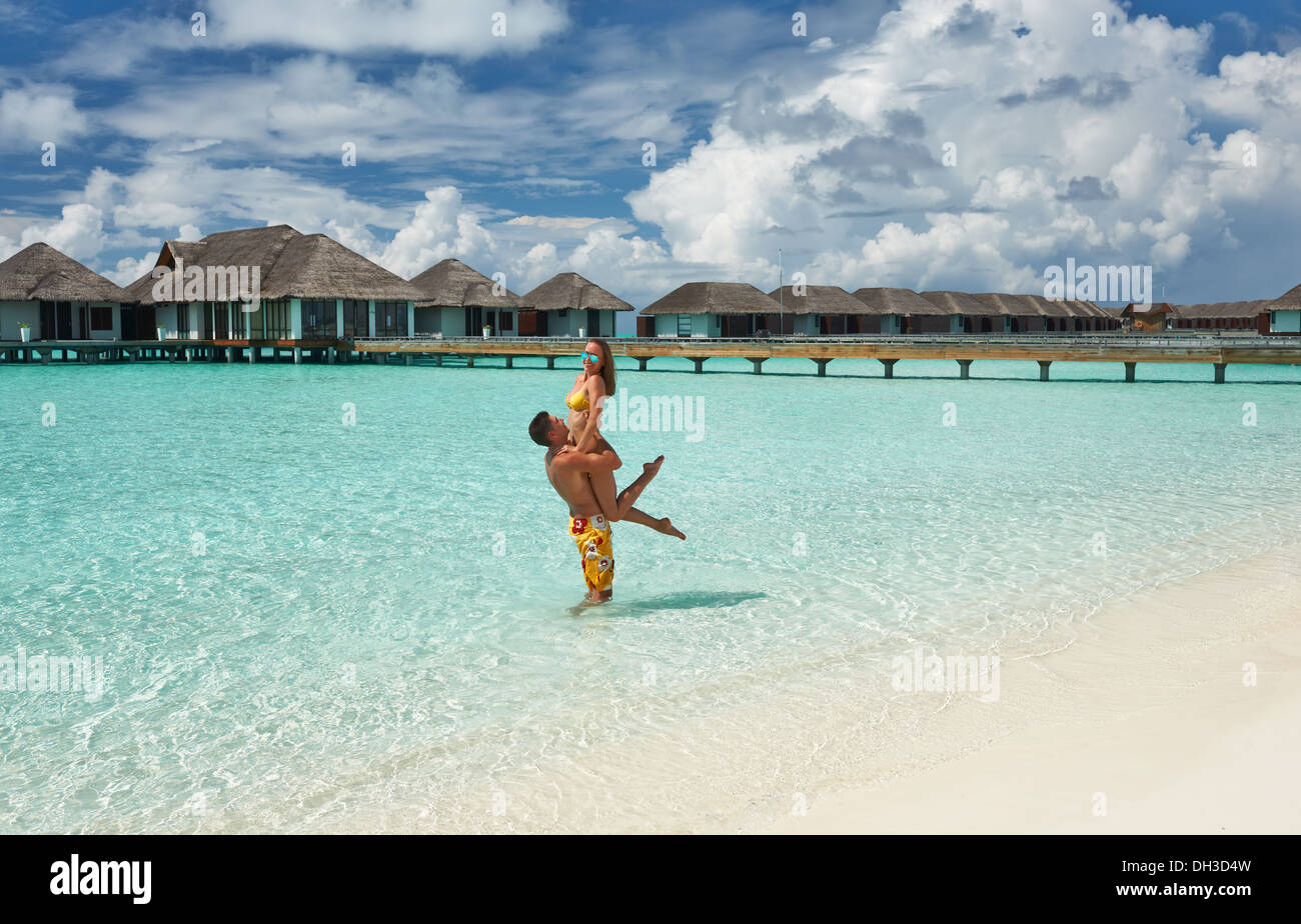 Couple on a beach at Maldives Stock Photo