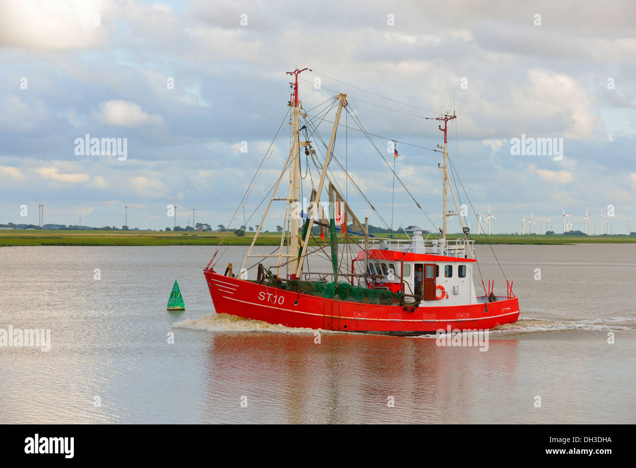 Shrimp boat on the Eider river at Toenning, Schleswig-Holstein Stock Photo