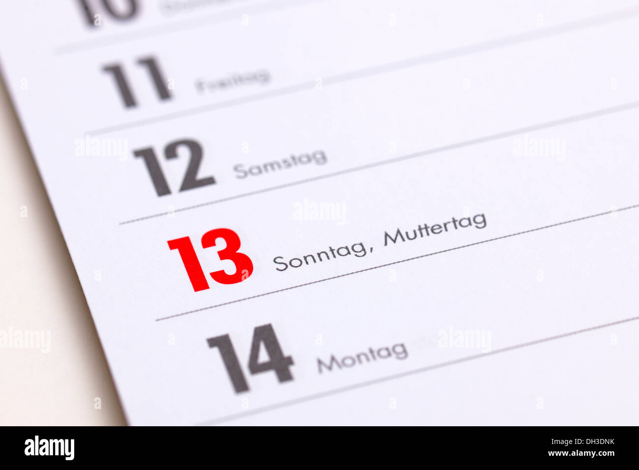 German appointment calendar, Muttertag, Mother's Day Stock Photo