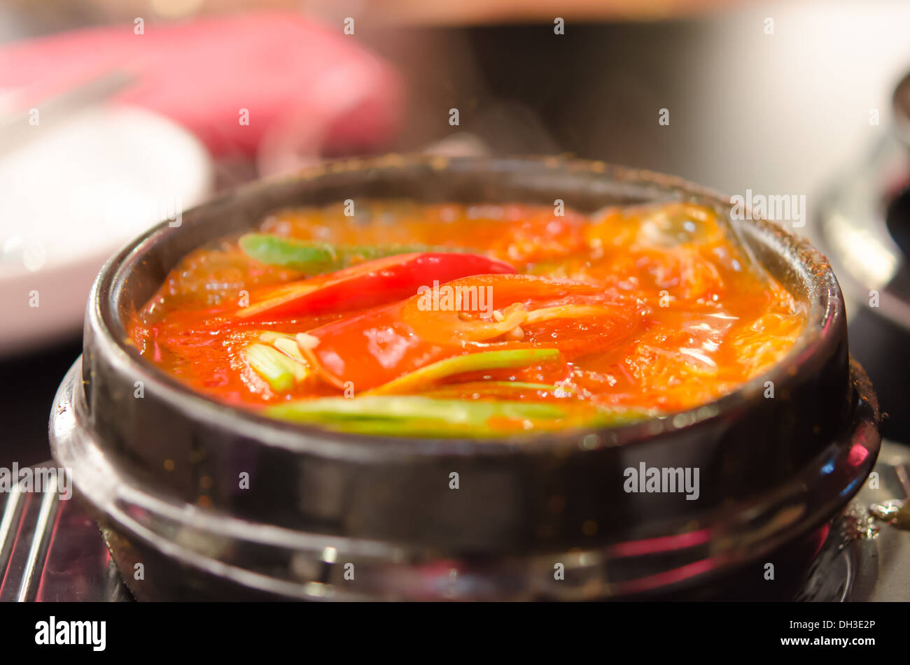 kimchi chigae, korean style soup , hot and spicy Stock Photo