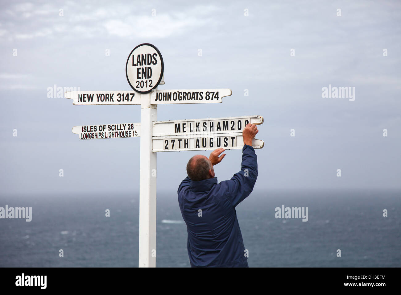 The famous signpost at Land's End Cornwall England UK Stock Photo