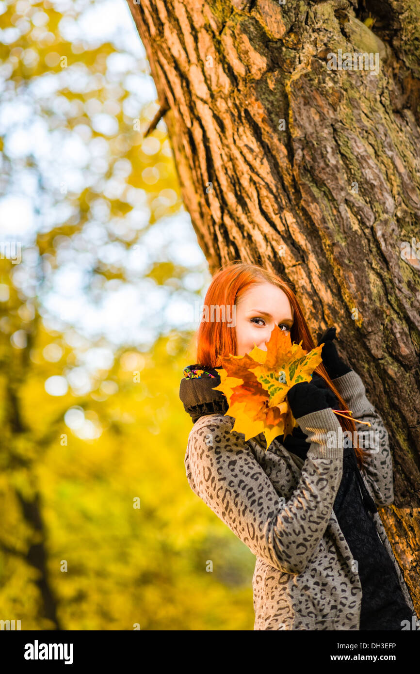 Beautiful girl and bunch of maple leaves, romance in autumn Stock Photo ...