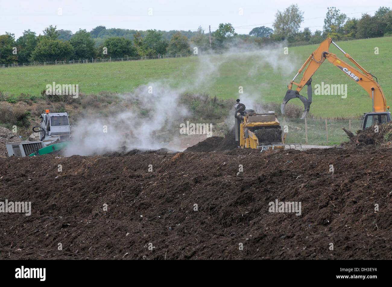 Commercial mulching operation at Laverstoke Park Farm, Hants, UK Stock Photo