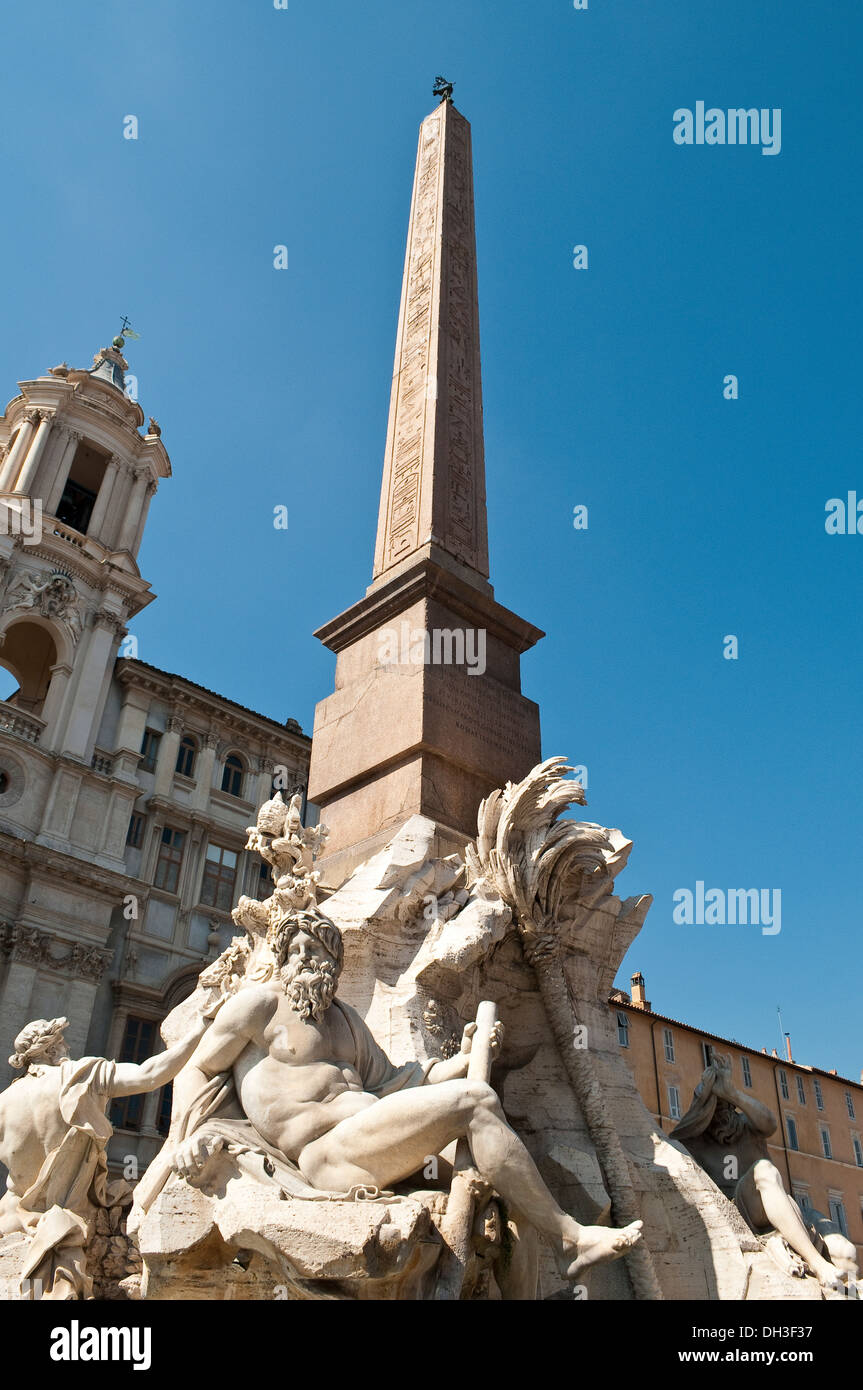 Fountain of the four Rivers with Egyptian obelisk in Piazza Navona