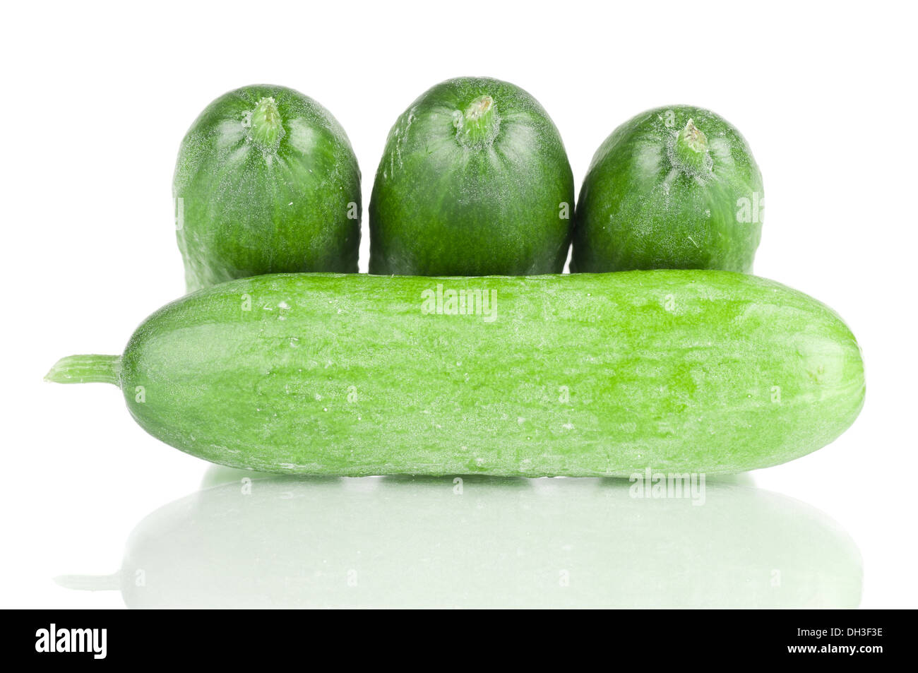 Mini cucumbers on a white reflective background Stock Photo Alamy
