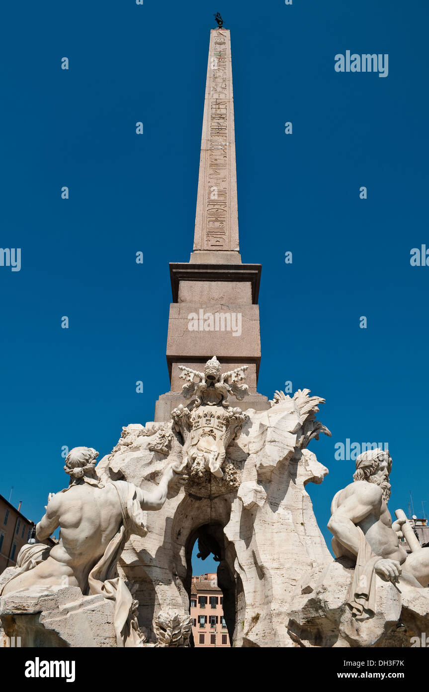 Fountain of the four Rivers with Egyptian obelisk in Piazza Navona
