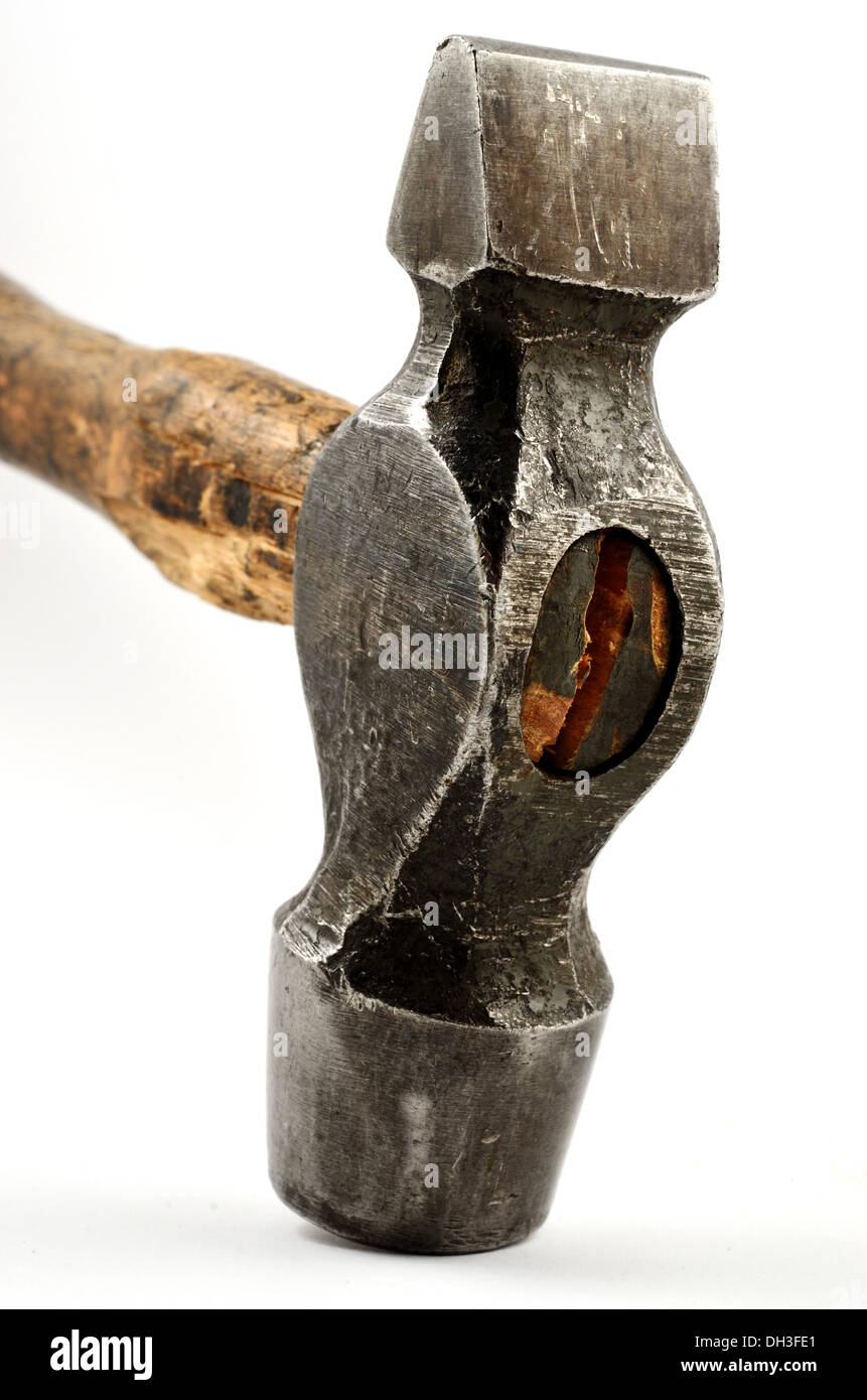 close-up of an old hammer with a wooden handle Stock Photo