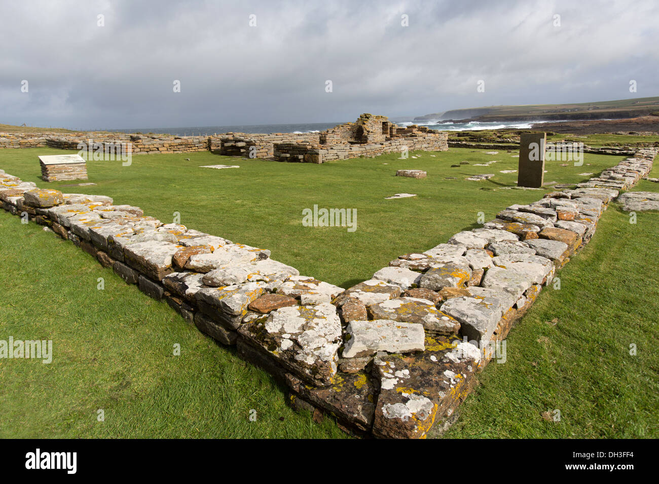 Islands of Orkney, Scotland. Picturesque view of the Burgh of Birsay, with Birsay Bay in the background. Stock Photo