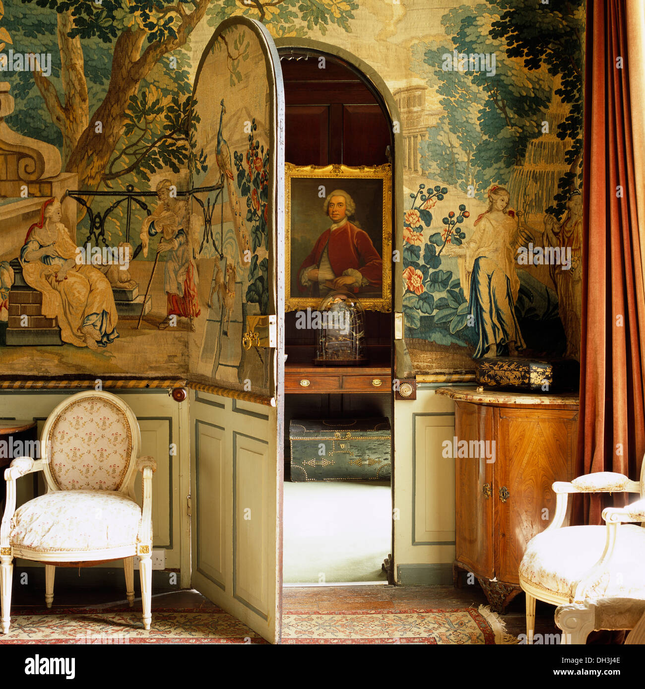 Country Hall With French Style Chairs And View Through Open Arched