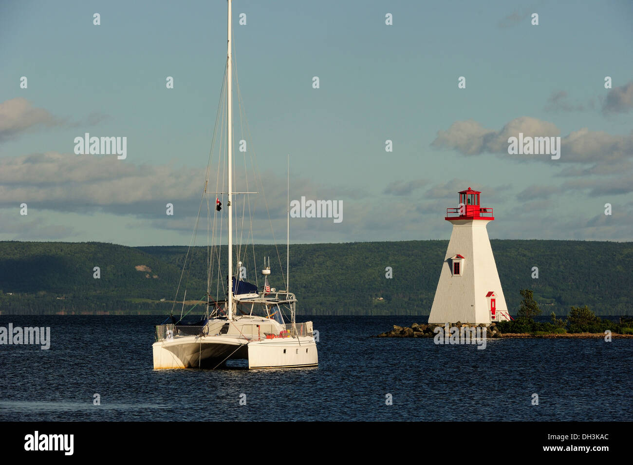 Catamaran on the Bras d'Or Lake at Baddeck, Nova Scotia, Canada, North America Stock Photo