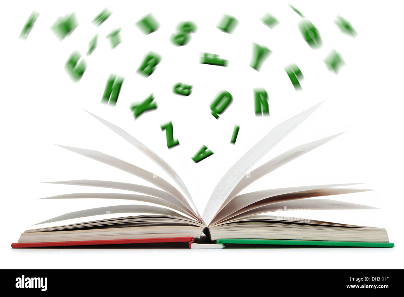Open book with letters Cut Out Stock Images & Pictures - Alamy