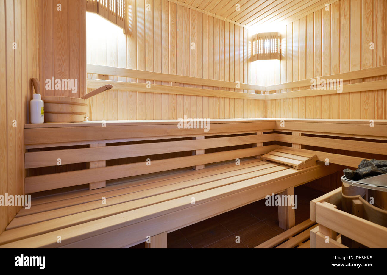 New Finland-style classic wooden sauna Stock Photo
