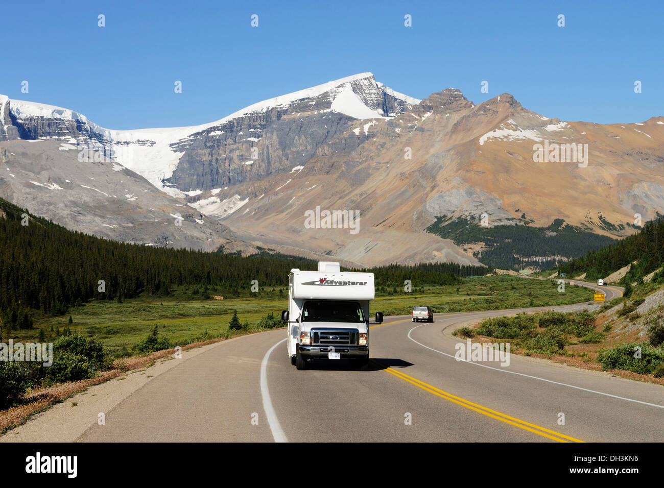 Camper on the Icefields Parkway through the Rocky Mountains, Jasper National Park, Alberta Province, Canada Stock Photo