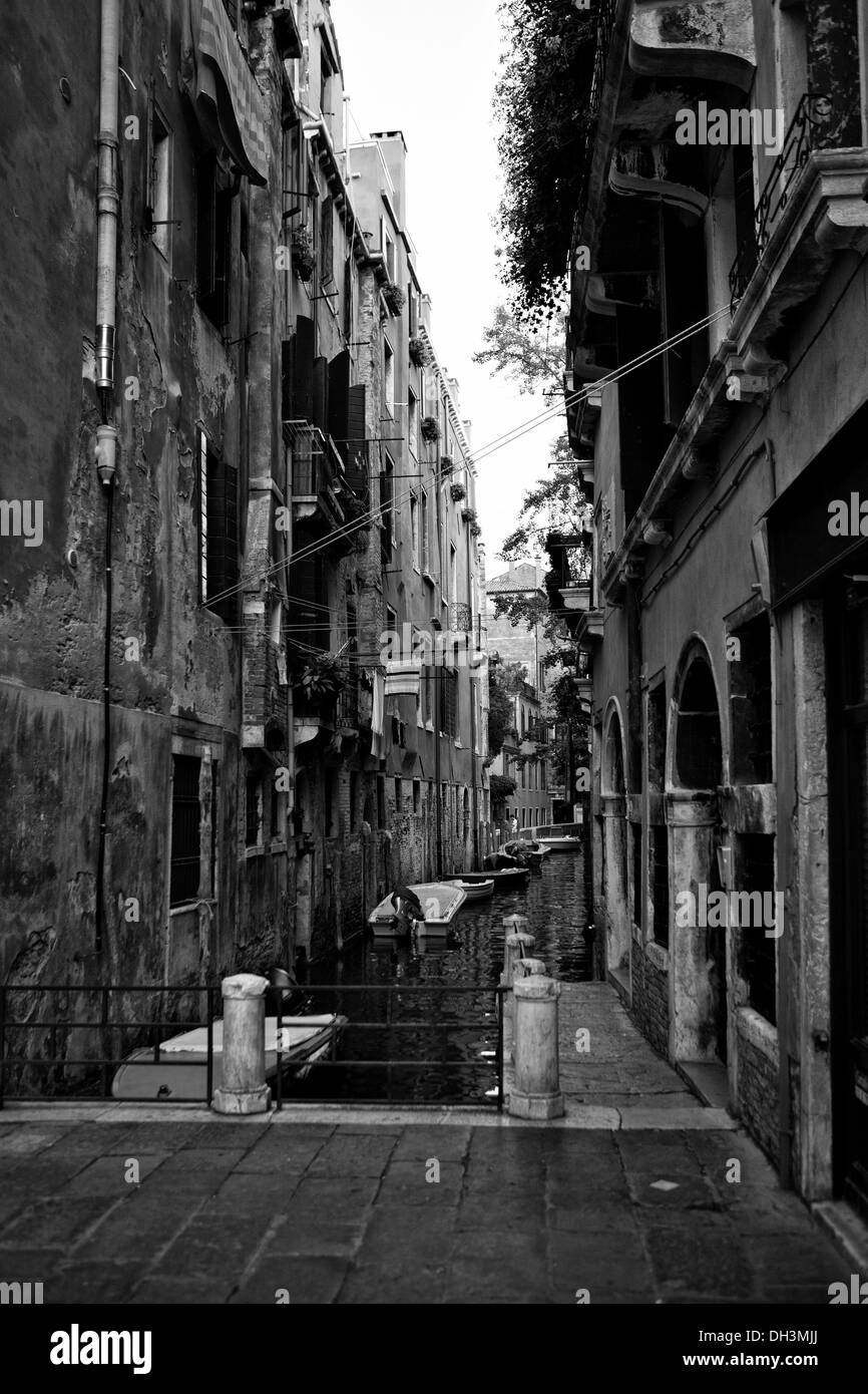 An alley and a channel, black and white, UNESCO World Heritage Site, Venice, Veneto, Italy, Europe Stock Photo