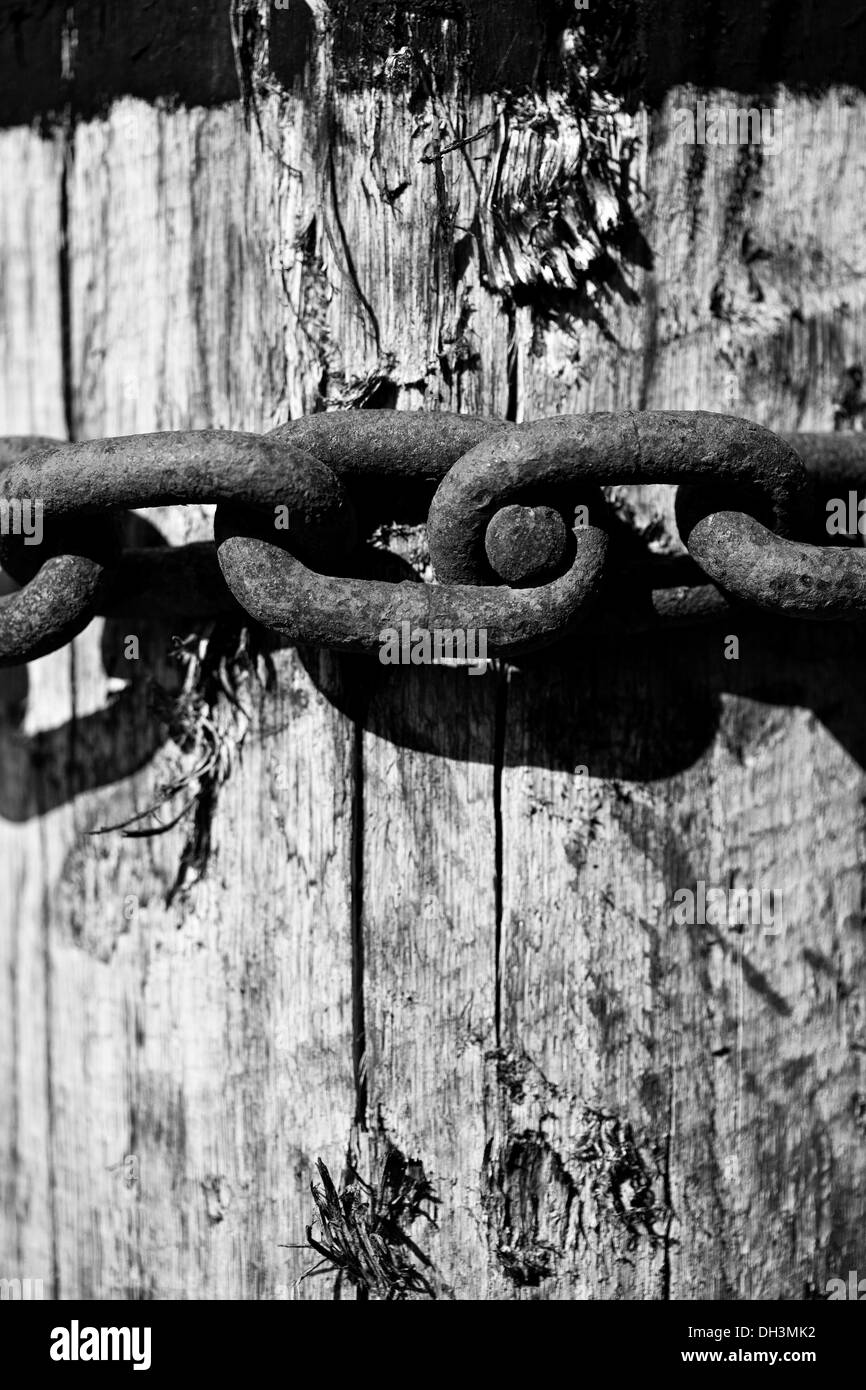 Black and white image, an iron chain in Venice, Veneto, Italy, Europe Stock Photo