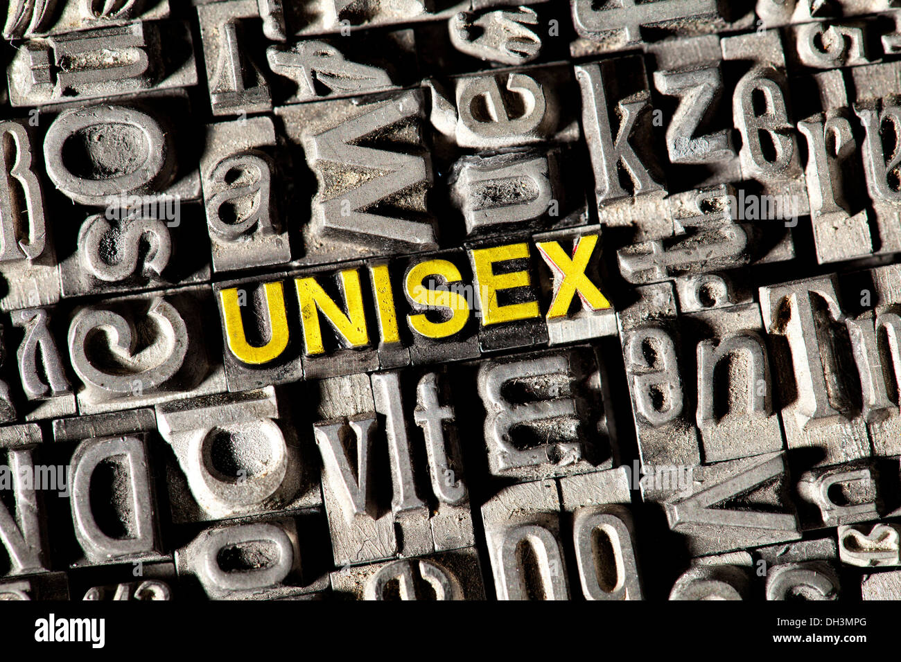 Old lead letters forming the word "unisex Stock Photo Alamy