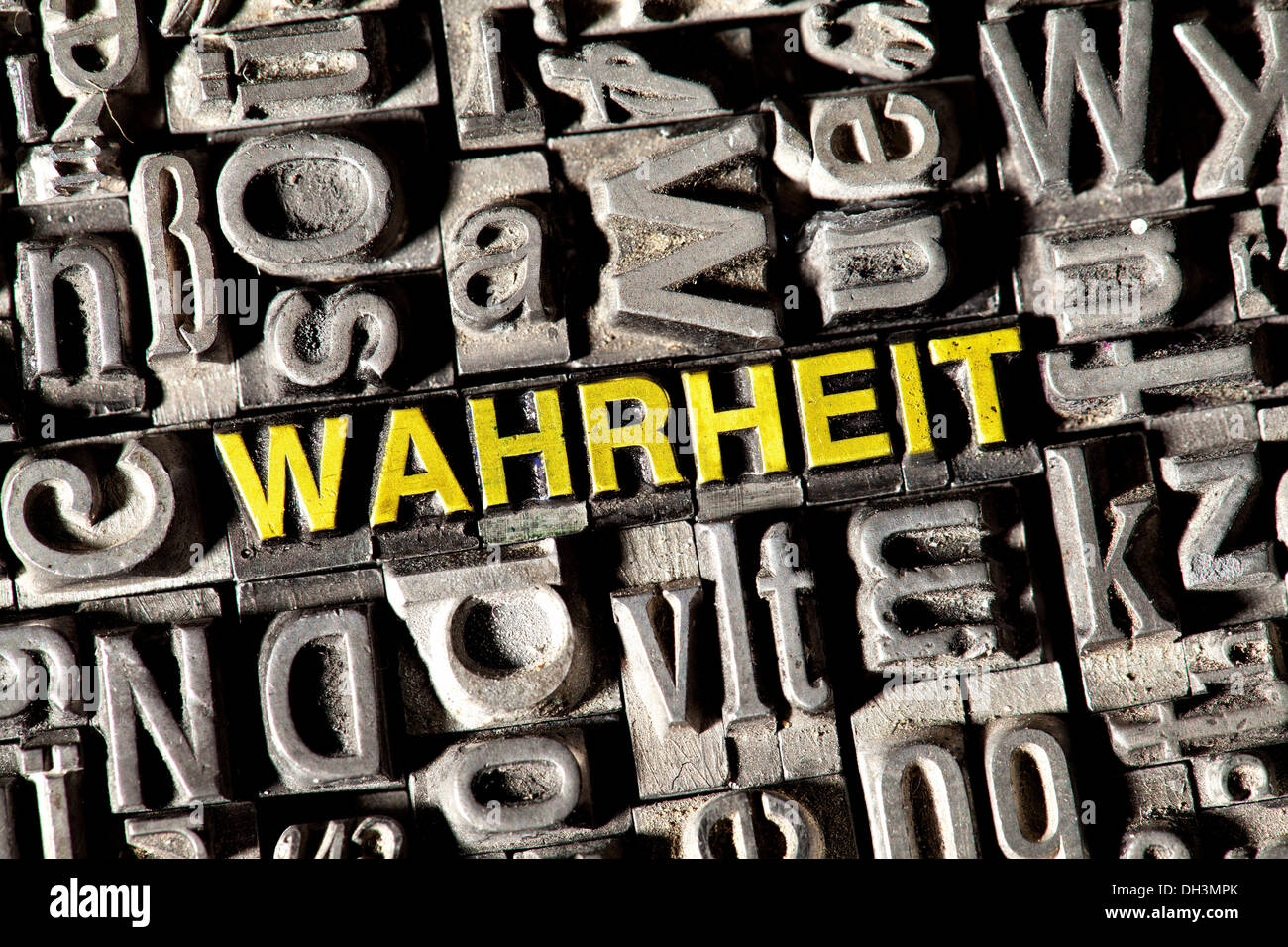Old lead letters forming the word 'WAHRHEIT', German for 'TRUTH' Stock Photo