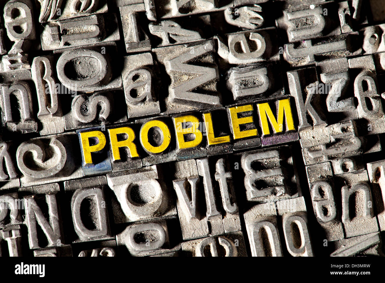 Old lead letters forming the word 'PROBLEM' Stock Photo