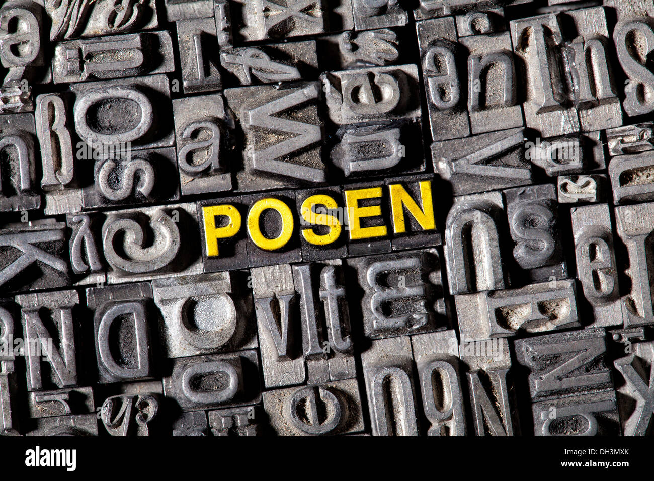 Old lead letters forming the name of the city of Posen Stock Photo