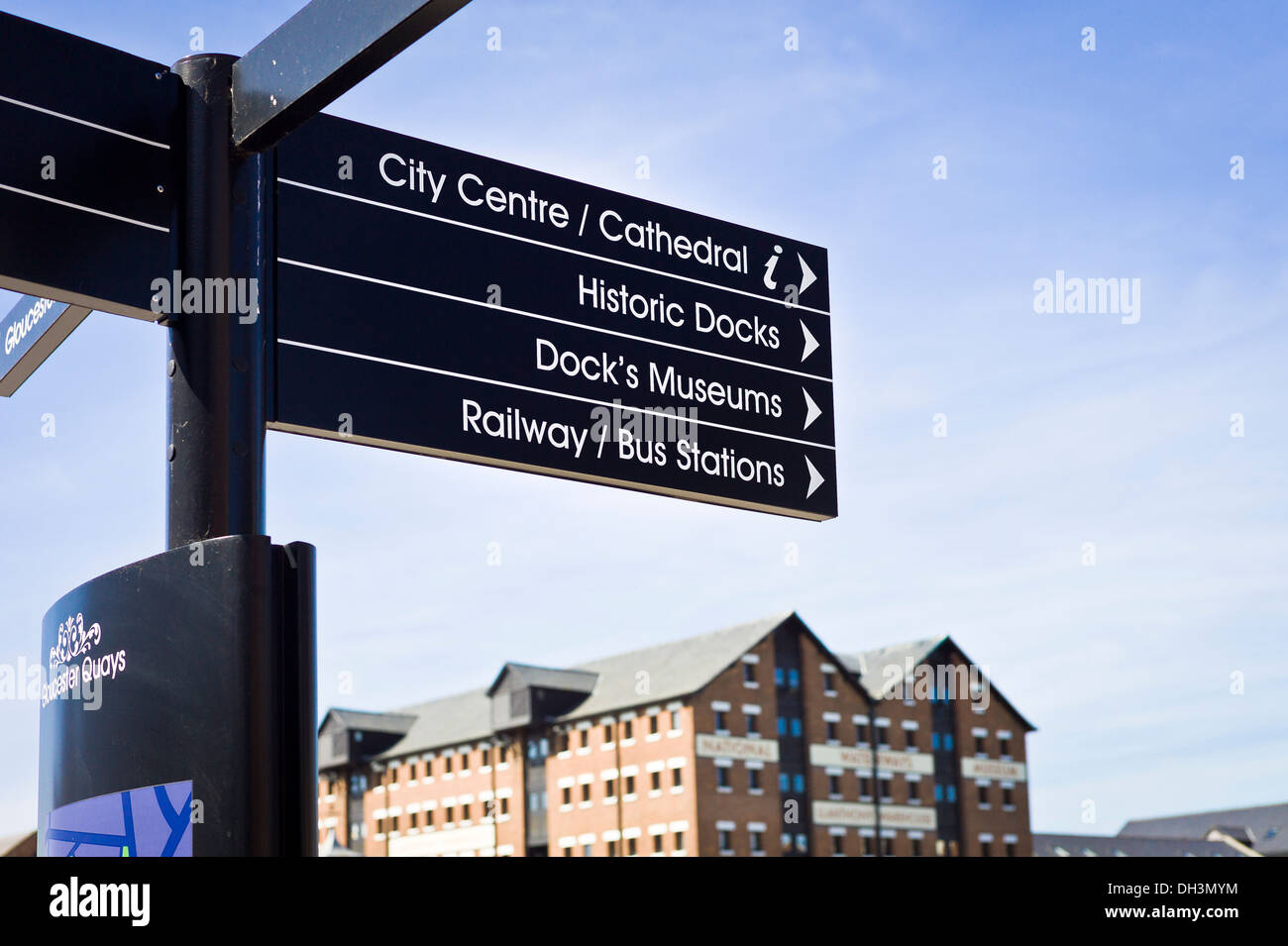 Sign posts in Gloucester Quays docks UK Stock Photo