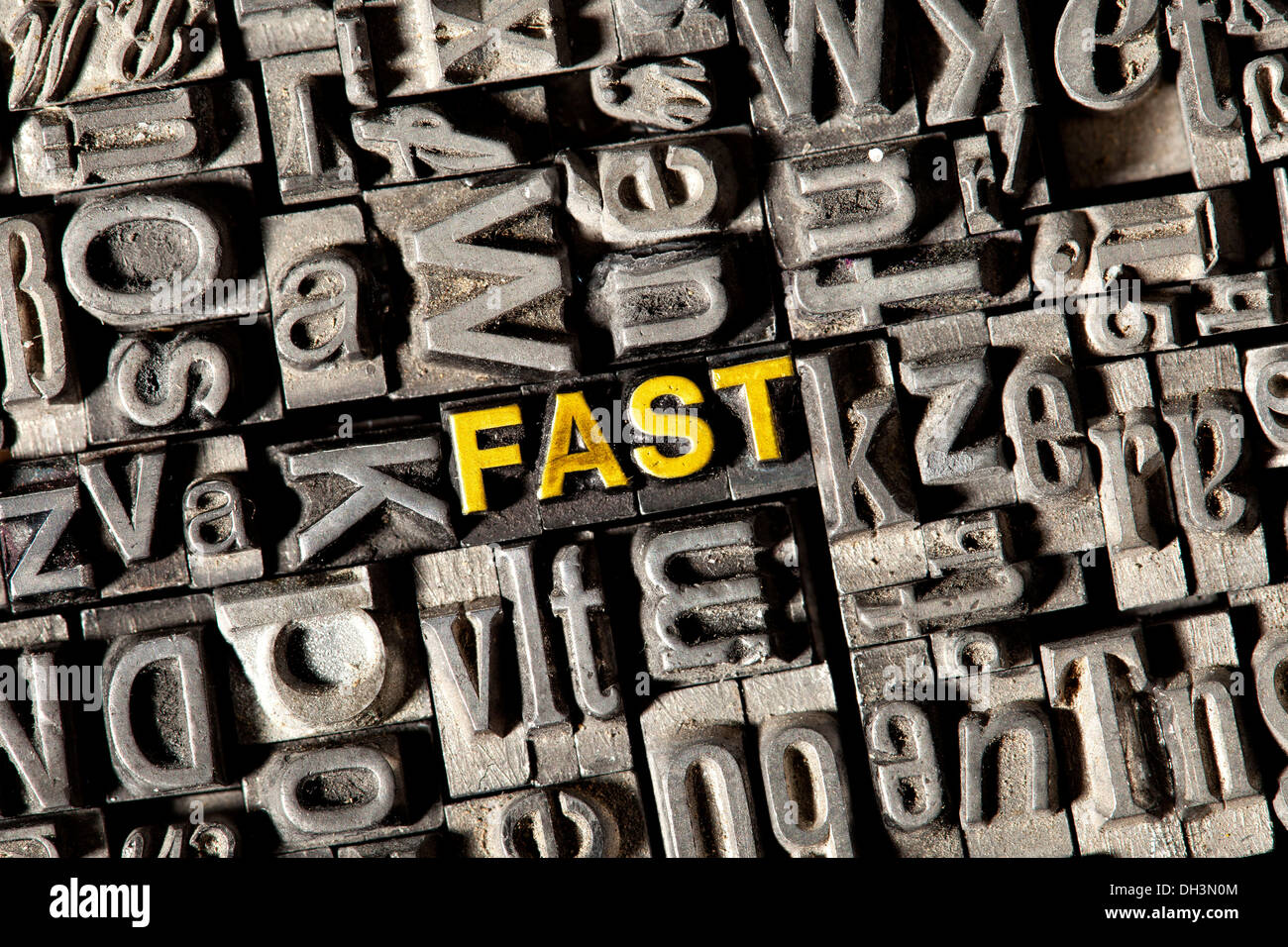 Old lead letters forming the word 'fast' Stock Photo