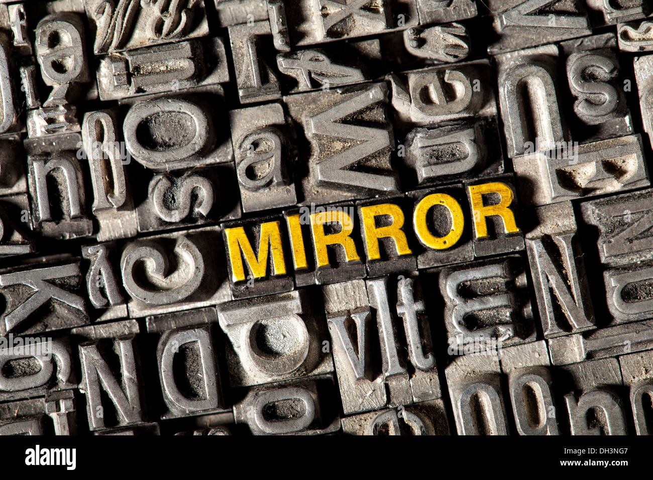 Old lead letters forming the word "MIRROR Stock Photo Alamy