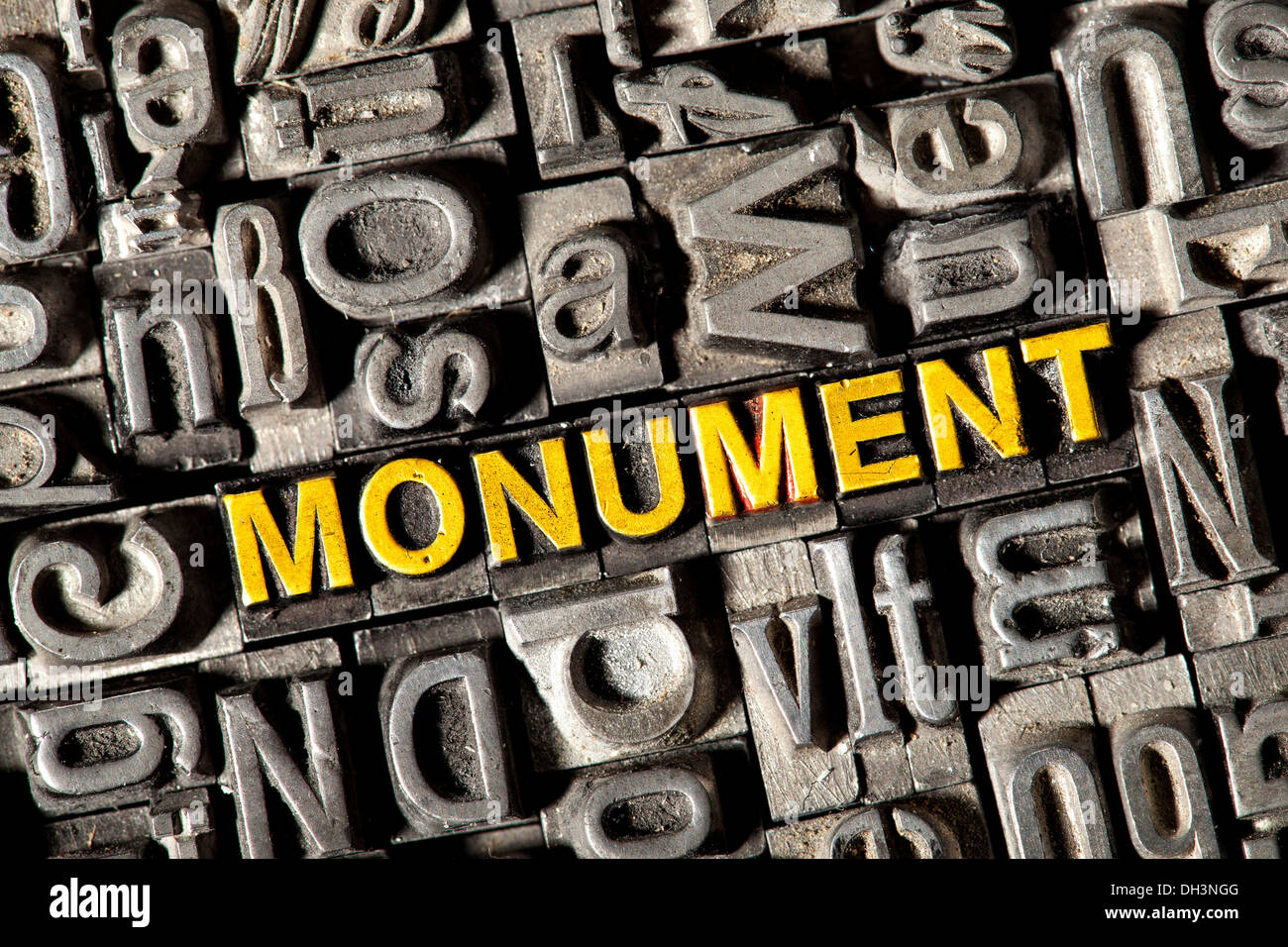 Old lead letters forming the word "MONUMENT Stock Photo Alamy