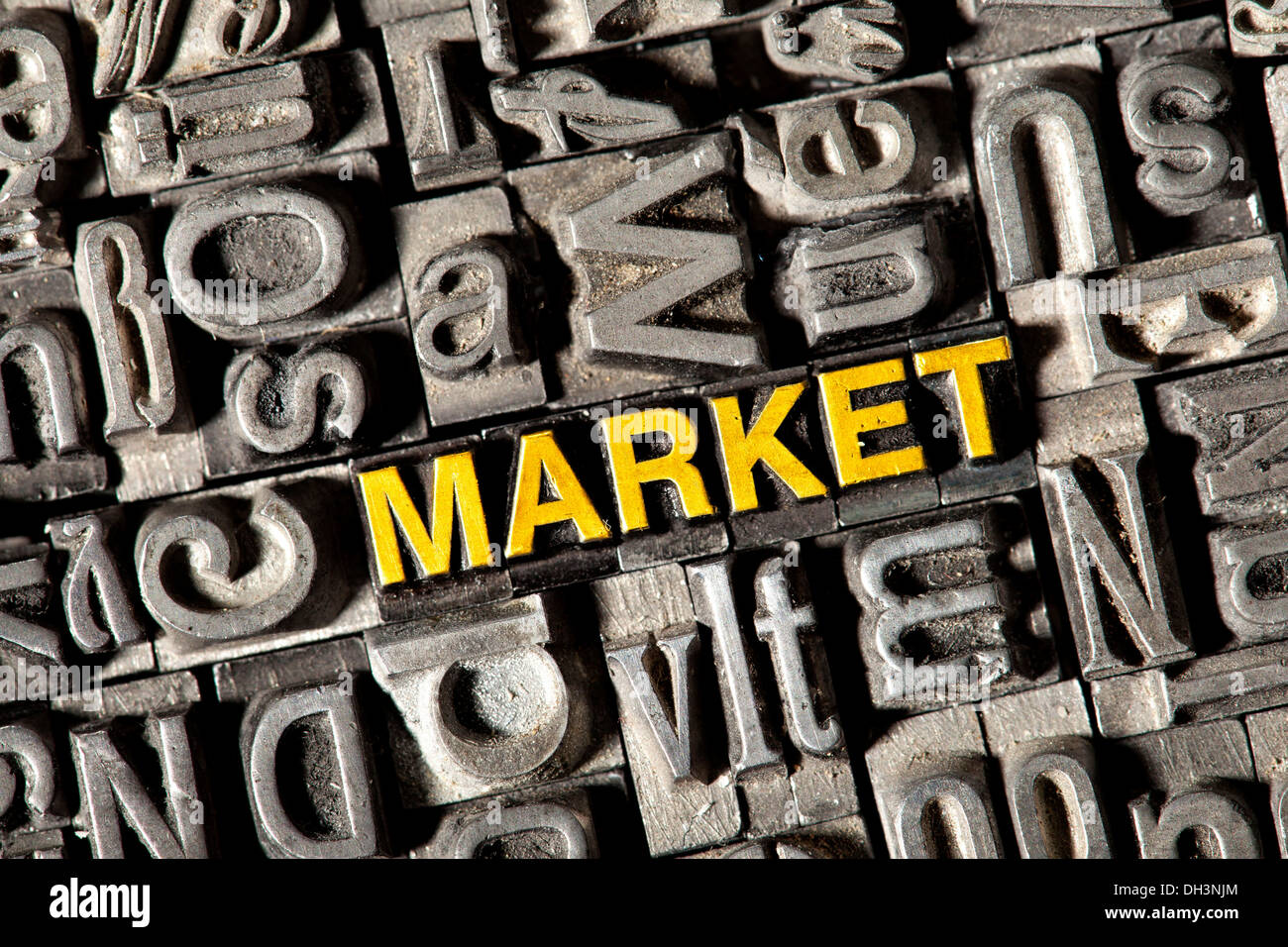 Old lead letters forming the word 'MARKET' Stock Photo