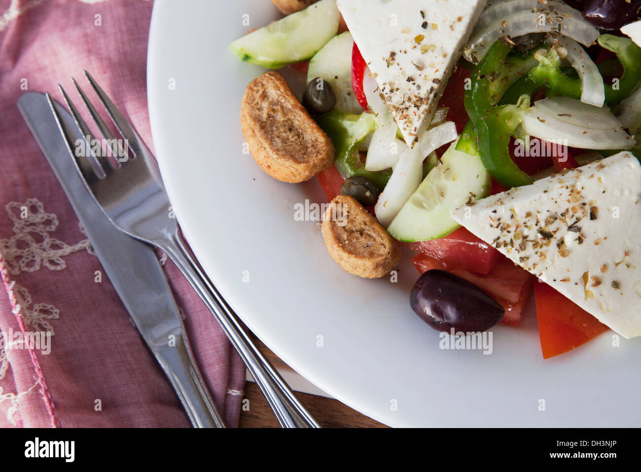 Greek Salad Olive Feta Onion Tomatoes Stock Photos & Greek Salad Olive